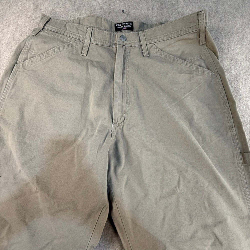 Polo Jeans Co Ralph Lauren Mens Carpenter Pants 34x32 Khaki Tan Cotton Utility - Picture 4 of 7